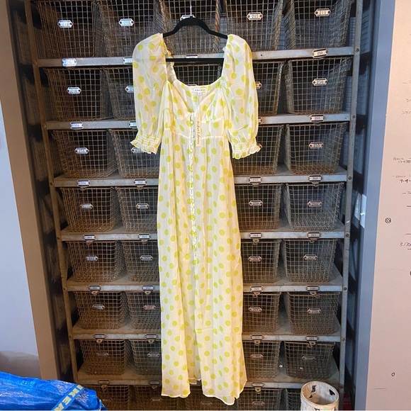 New! For Love And Lemons Megan Polka Dot Puff Sleeve Maxi Dress 2623 - Picture 11 of 15